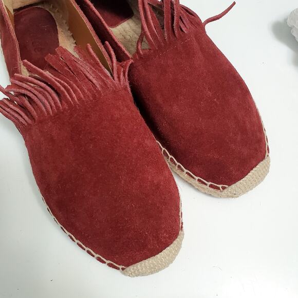 Chloé Claret Red Suede Fringe Espadrille Flats US 7 / EU 37 Boho Chic Designer - Picture 7 of 14